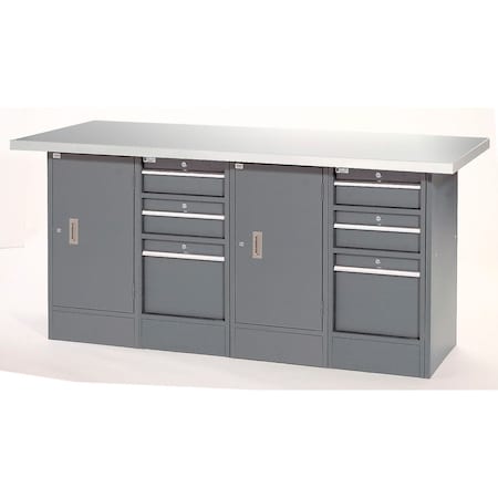 Global Industrial Workbench w/ Laminate Top, 6 Drawers & 2 Cabinets, 72inW x 24inD, Gray 253771